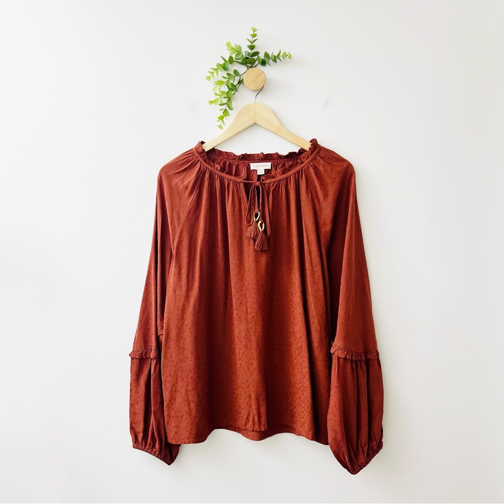 Knox Rose Rust Color Viscose Boho Balloon Sleeves Blouse